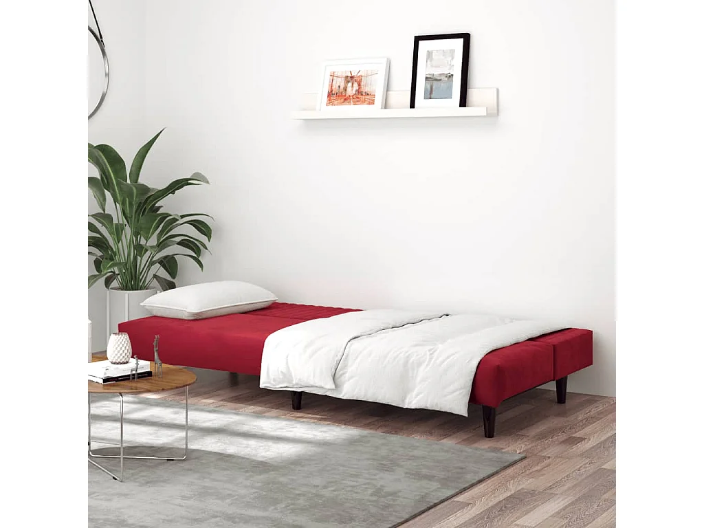 Canapé convertible 2 places rouge bordeaux velours FR74303