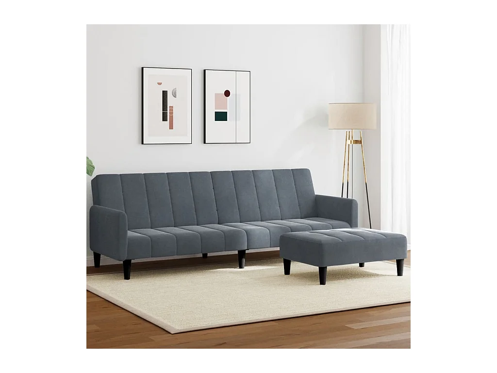 Canapé convertible à 2 places avec repose-pied gris foncé velours FR90524