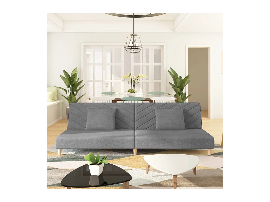 Canapé convertible à 2 places avec deux oreillers gris clair tissu FR59815