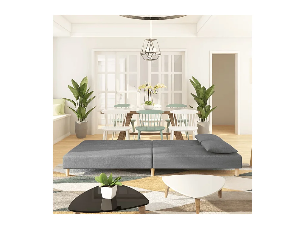 Canapé convertible à 2 places avec deux oreillers gris clair tissu FR59815