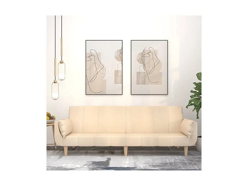 Canapé convertible à 2 places avec deux oreillers crème tissu FR11852