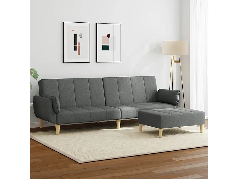 Sofá-cama de 2 lugares c/ apoio de pés tecido cinzento-escuro PT566484