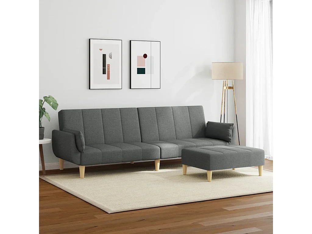 Sofá-cama de 2 lugares c/ apoio de pés tecido cinzento-escuro PT566484