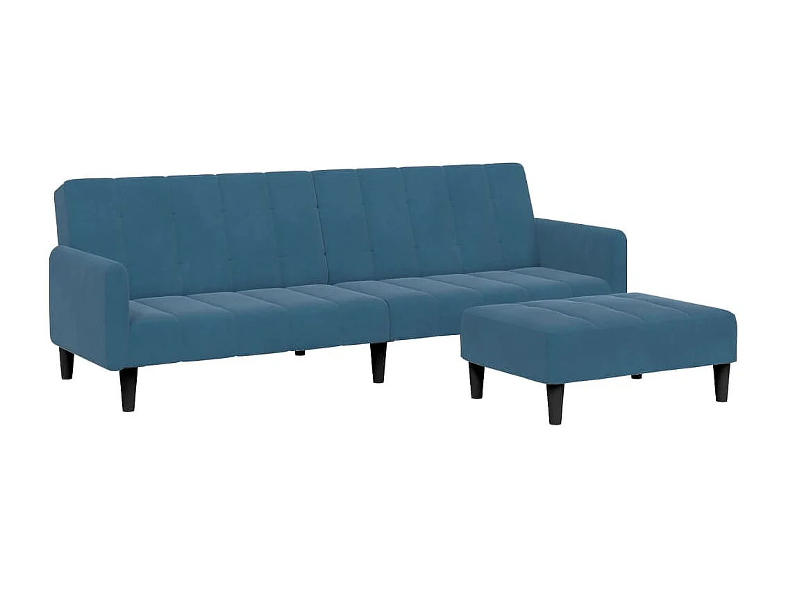 Canapé convertible à 2 places avec repose-pied bleu velours FR83154