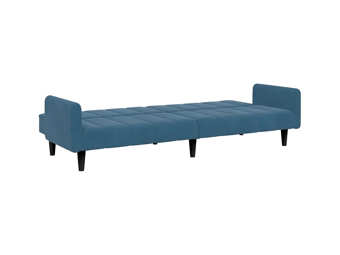 Canapé convertible à 2 places avec repose-pied bleu velours FR83154