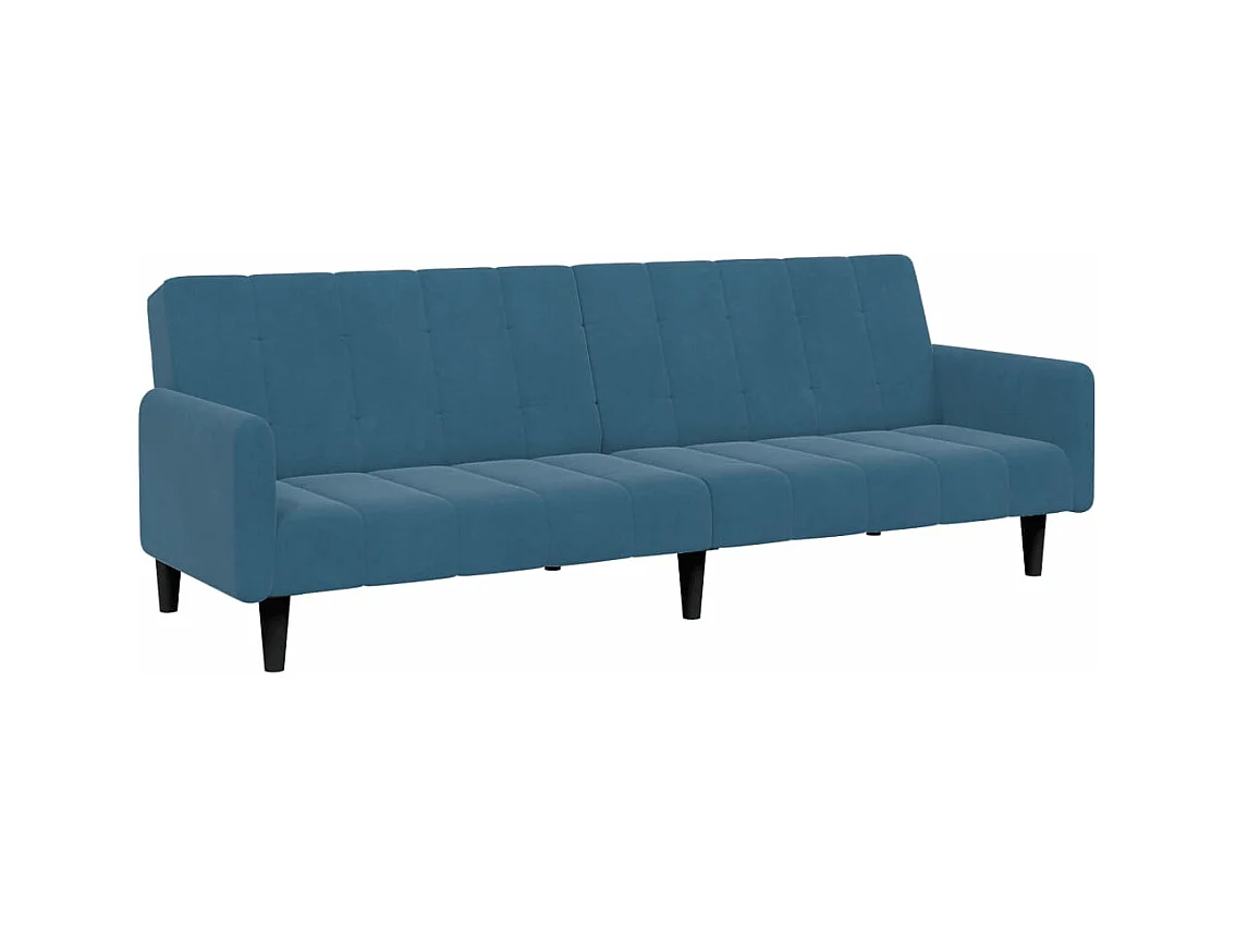 Canapé convertible à 2 places avec repose-pied bleu velours FR83154