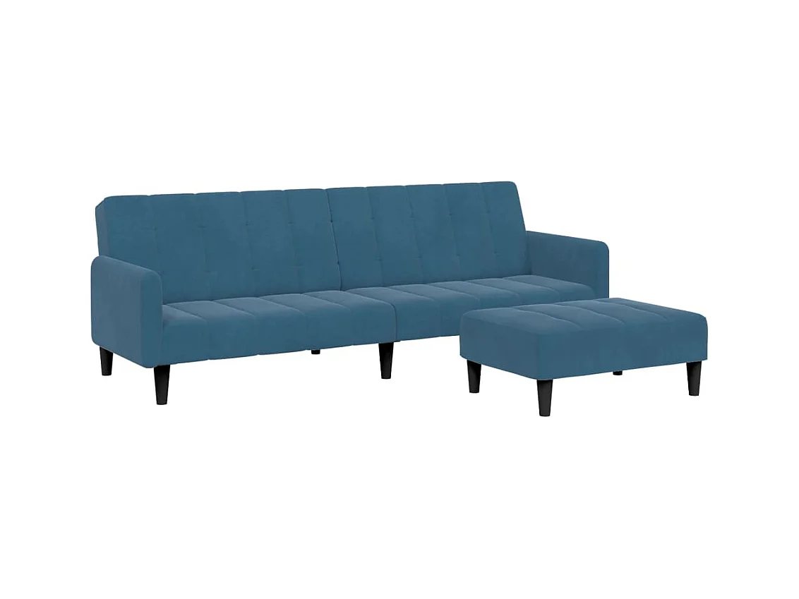 Canapé convertible à 2 places avec repose-pied bleu velours FR83154