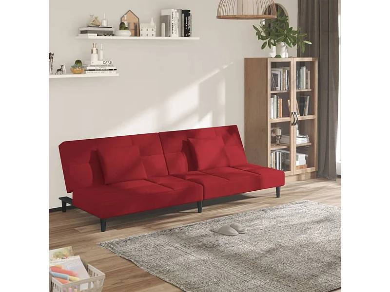Sofá cama de 2 plazas con dos almohadas terciopelo rojo tinto ES757930