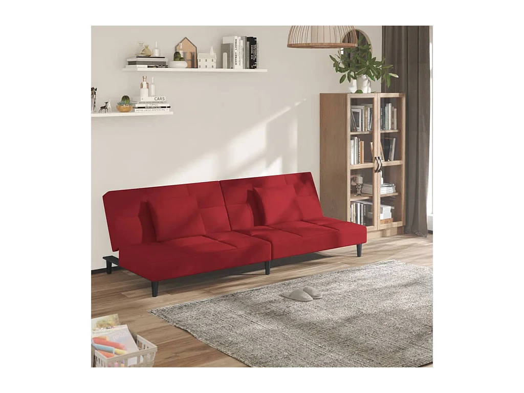 Canapé convertible à 2 places et deux oreillers Rouge bordeaux Velours FR49199