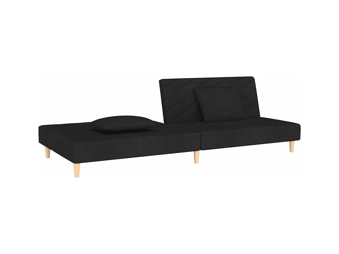 Canapé convertible à 2 places avec deux oreillers noir tissu FR39442