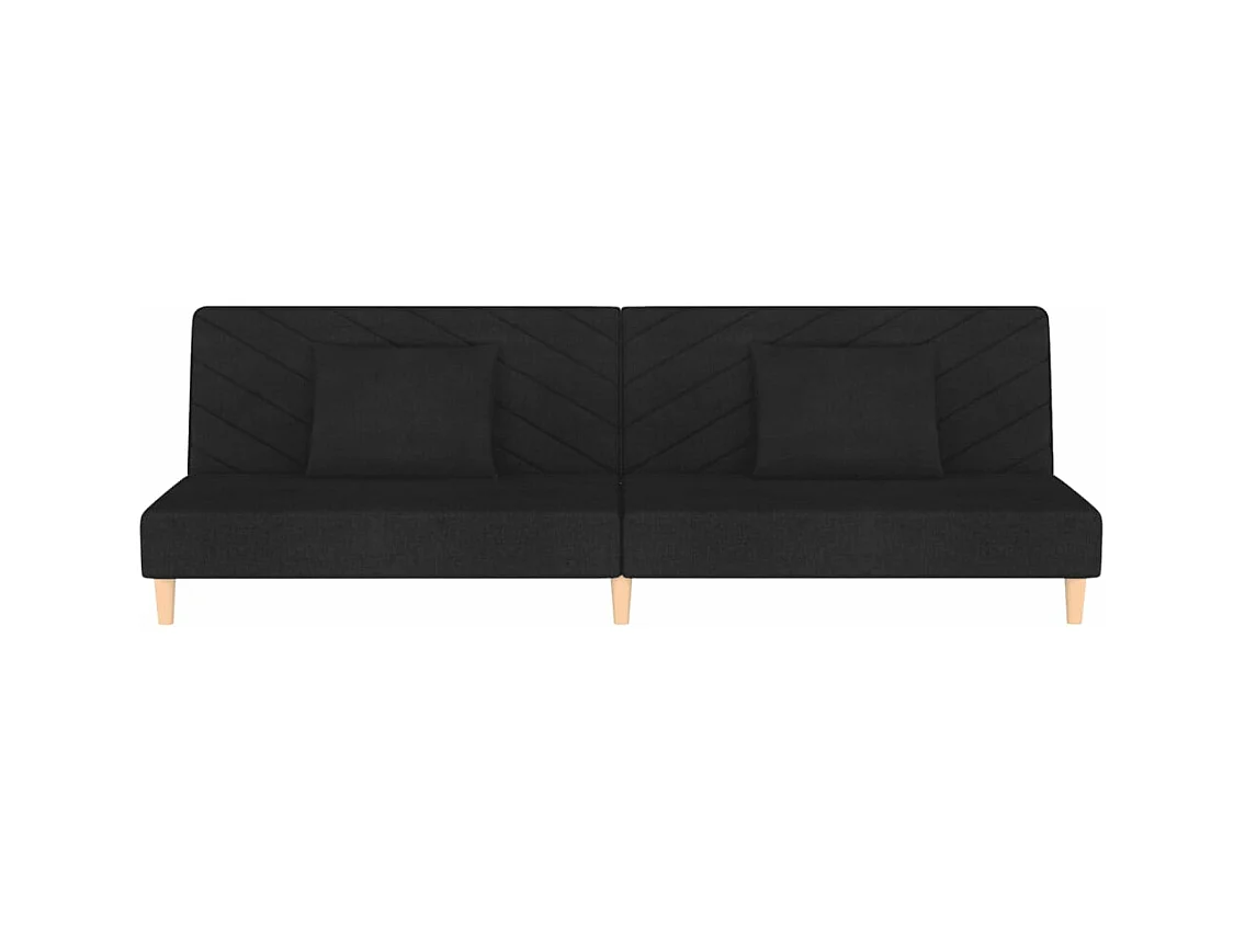Canapé convertible à 2 places avec deux oreillers noir tissu FR39442