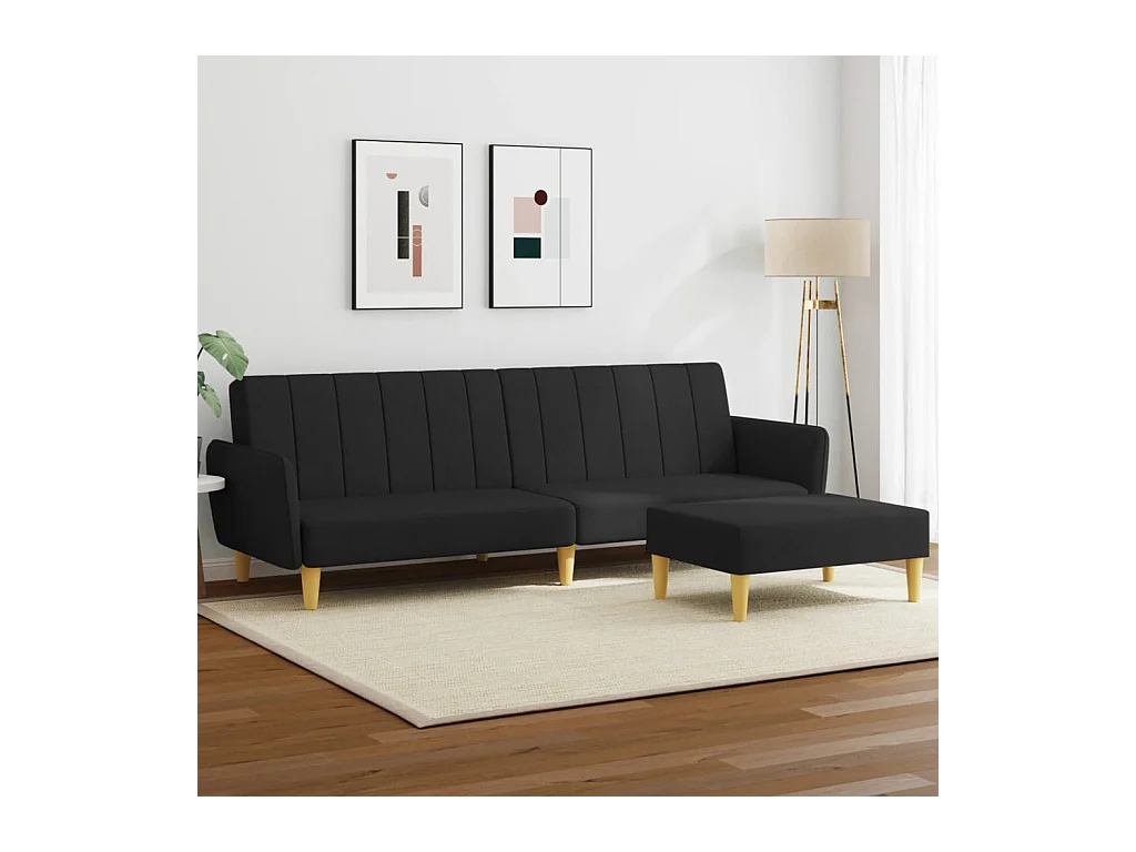 Canapé convertible à 2 places avec repose-pied noir tissu FR88098