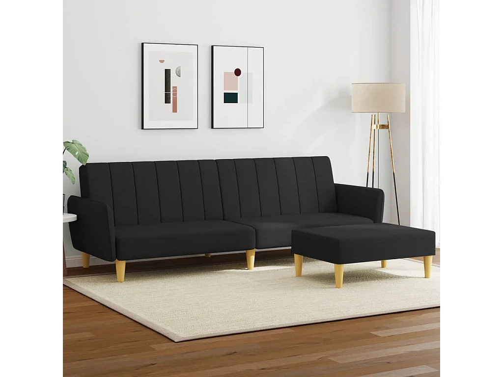 Canapé convertible à 2 places avec repose-pied noir tissu FR88098