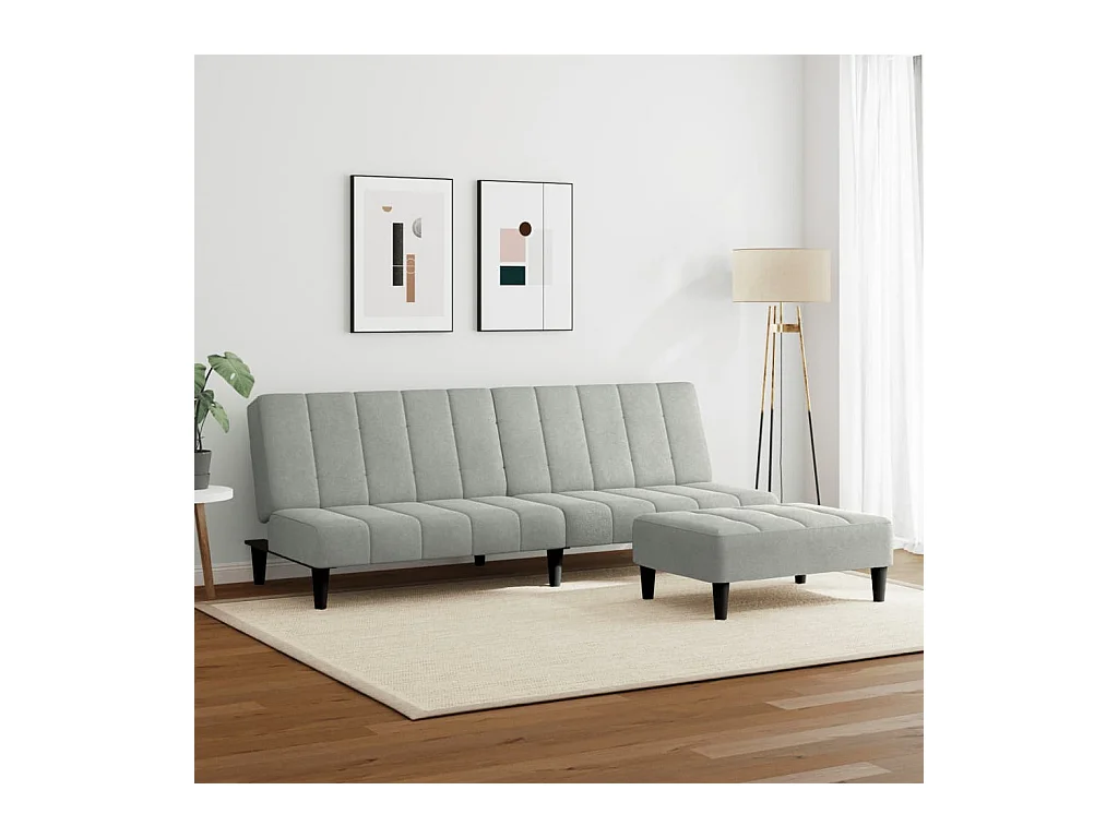 Canapé convertible à 2 places avec repose-pied gris clair velours FR85047