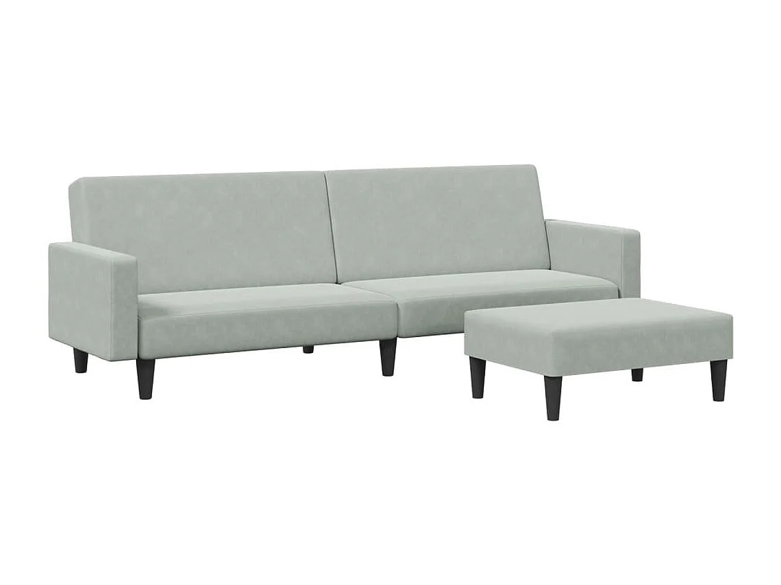 Canapé convertible à 2 places avec repose-pied gris clair velours FR64173