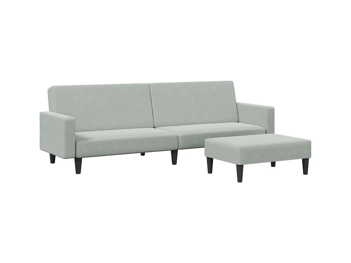 Canapé convertible à 2 places avec repose-pied gris clair velours FR64173