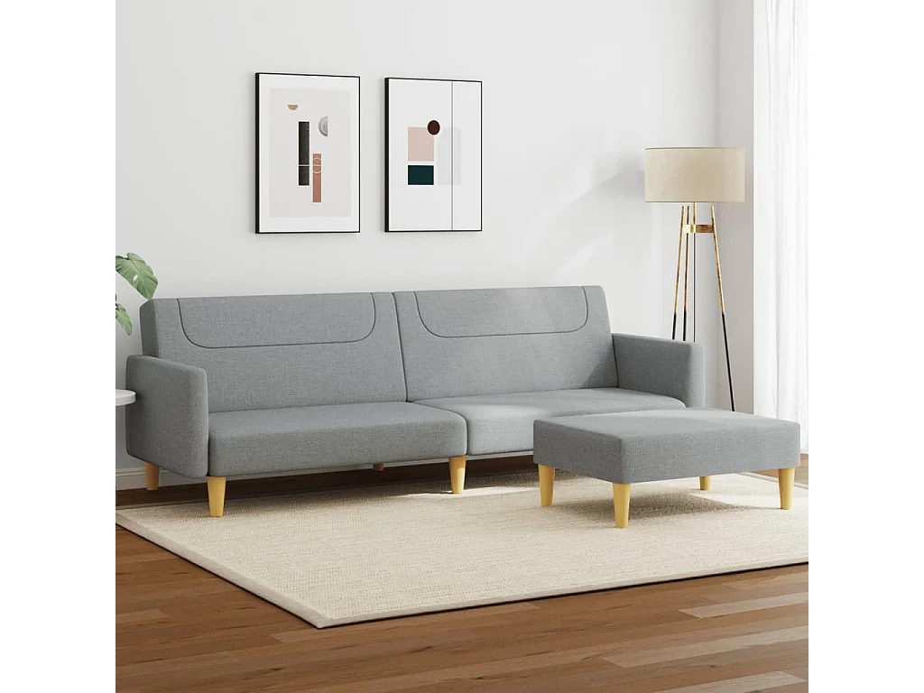 Canapé convertible à 2 places avec repose-pied gris clair tissu FR14409