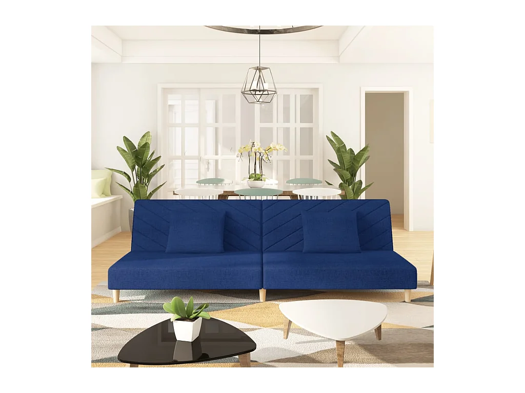Canapé convertible à 2 places avec deux oreillers bleu tissu FR77930
