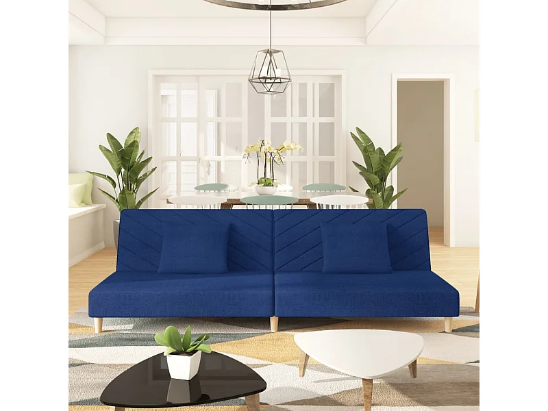 Slaapbank 2-zits met 2 kussens stof blauw BE908031