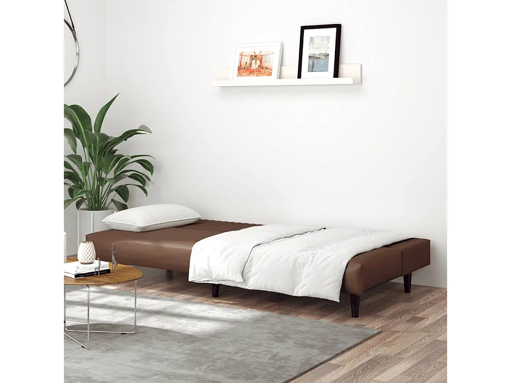 Canapé convertible 2 places marron similicuir FR82491