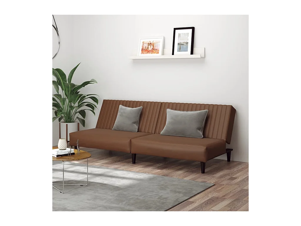 Canapé convertible 2 places marron similicuir FR82491