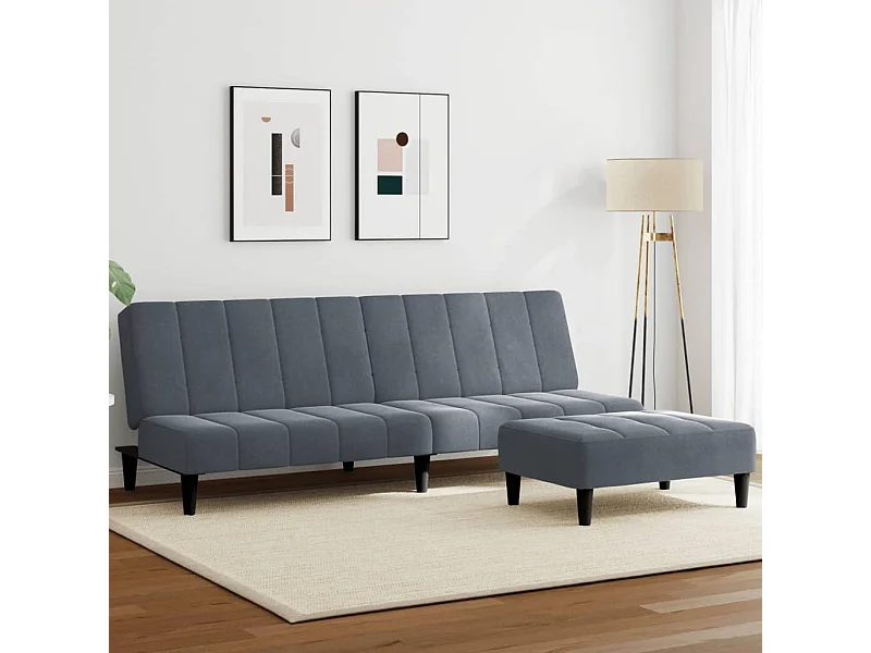 Sofá cama de 2 plazas con taburete terciopelo gris oscuro ES458932