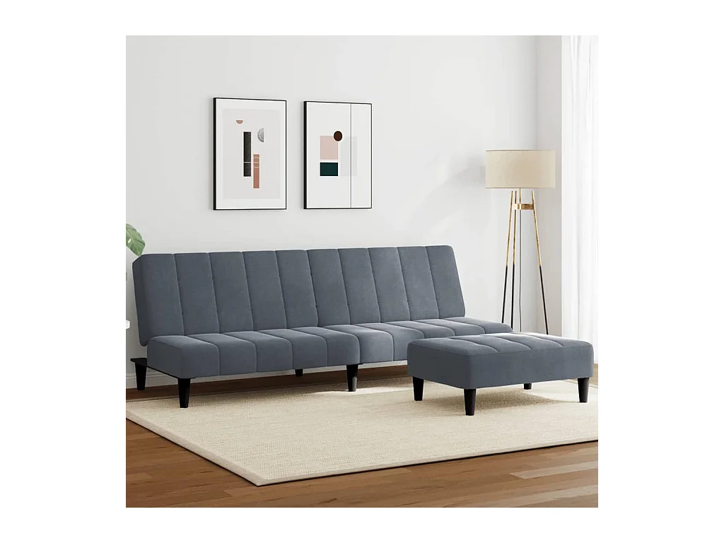 Canapé convertible à 2 places avec repose-pied gris foncé velours FR17771
