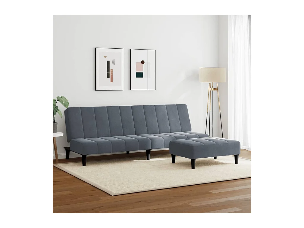 Canapé convertible à 2 places avec repose-pied gris foncé velours FR17771