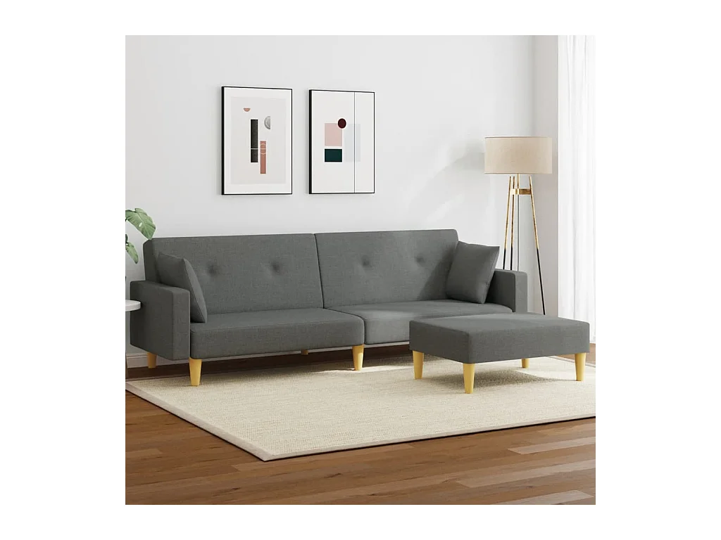 Canapé convertible à 2 places avec repose-pied gris foncé tissu FR24676