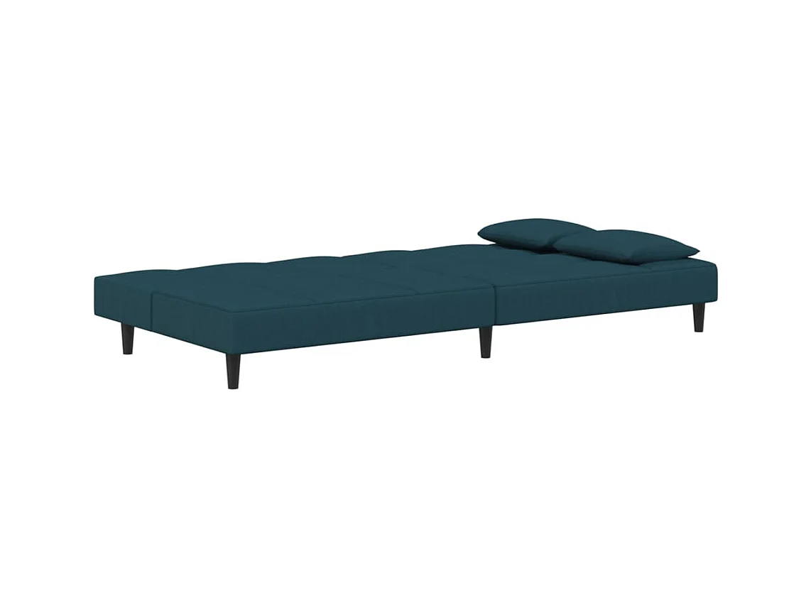 Canapé convertible à 2 places avec deux oreillers bleu velours FR80645