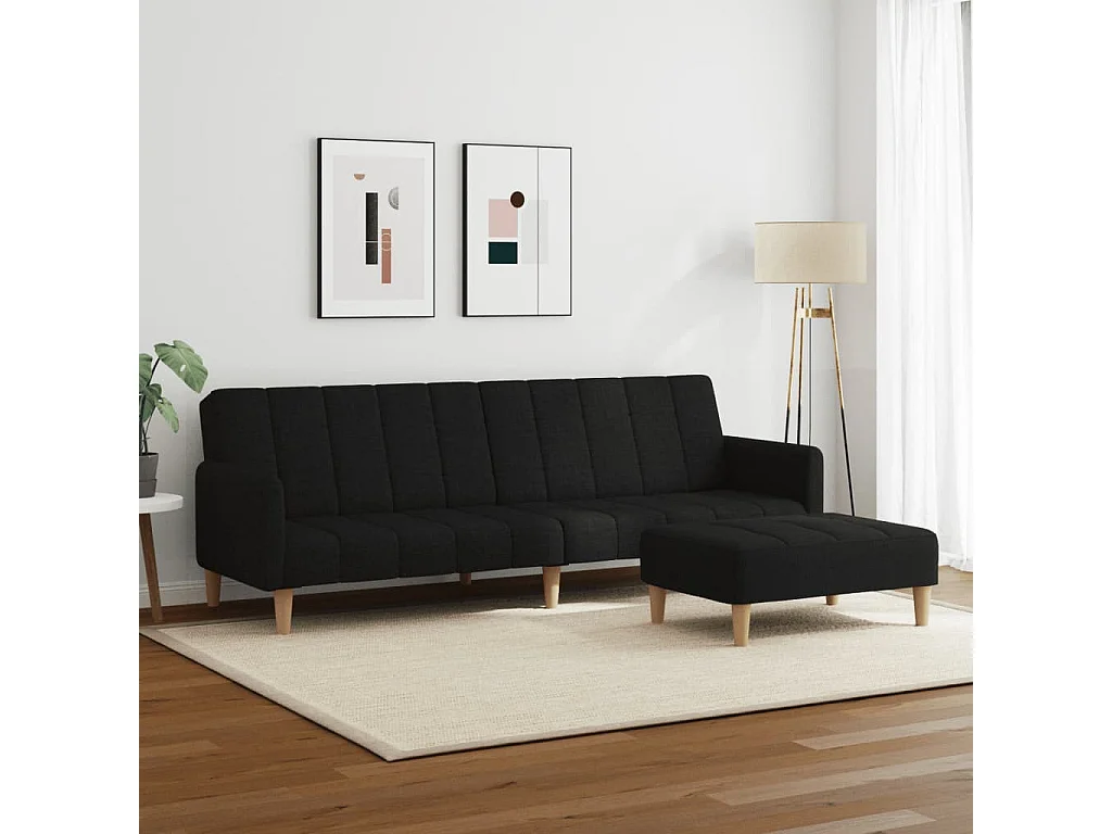 Sofá-cama de 2 lugares com apoio de pés tecido preto PT118485