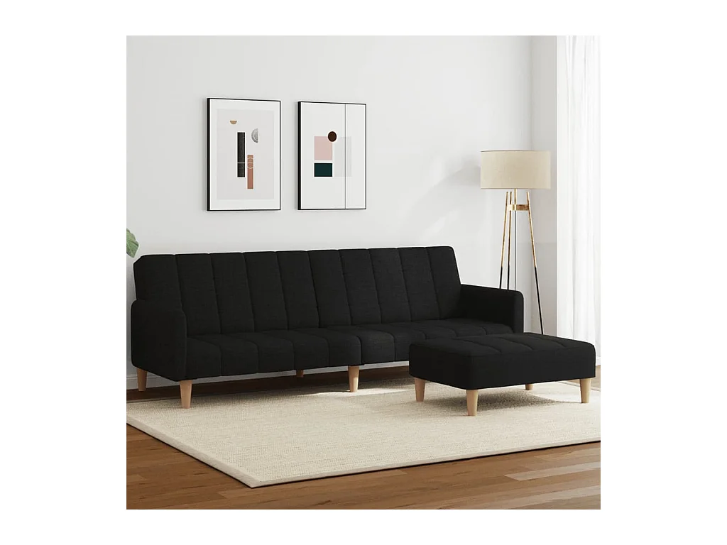 Canapé convertible à 2 places avec repose-pied noir tissu FR45453
