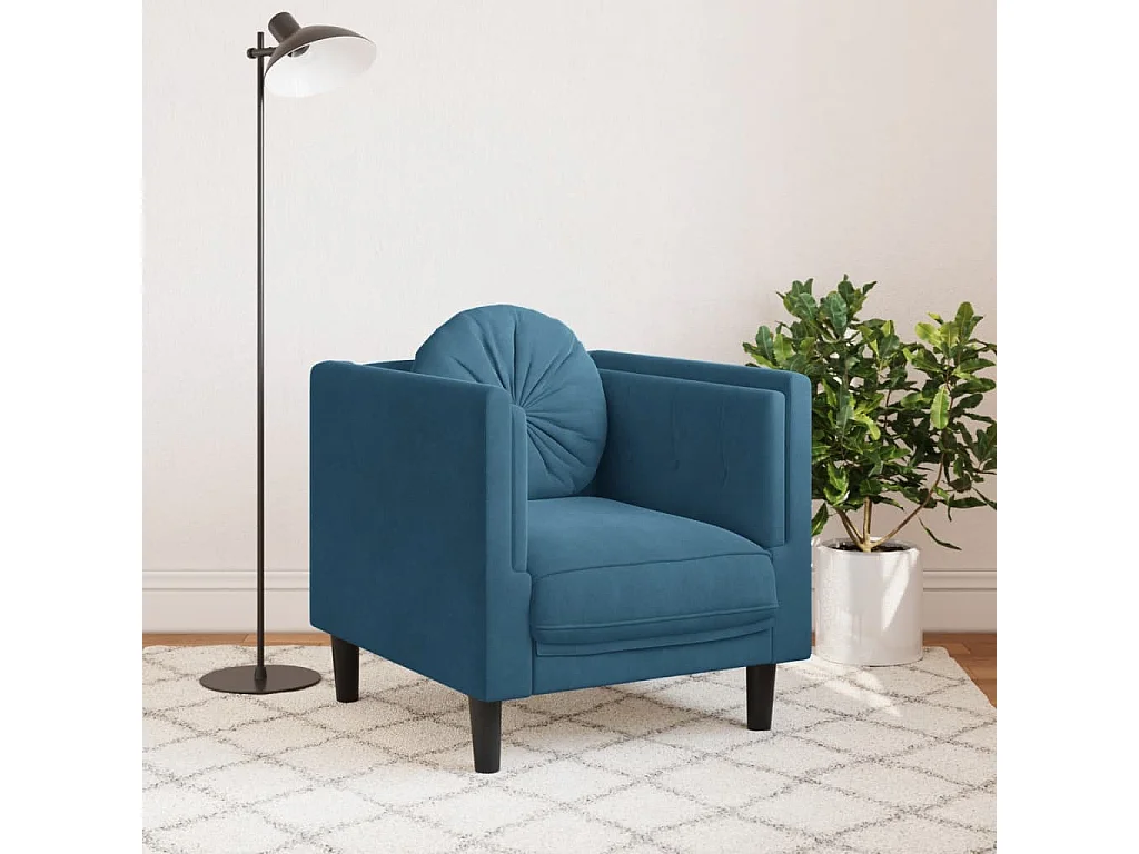 Fauteuil avec coussin bleu velours FR85940
