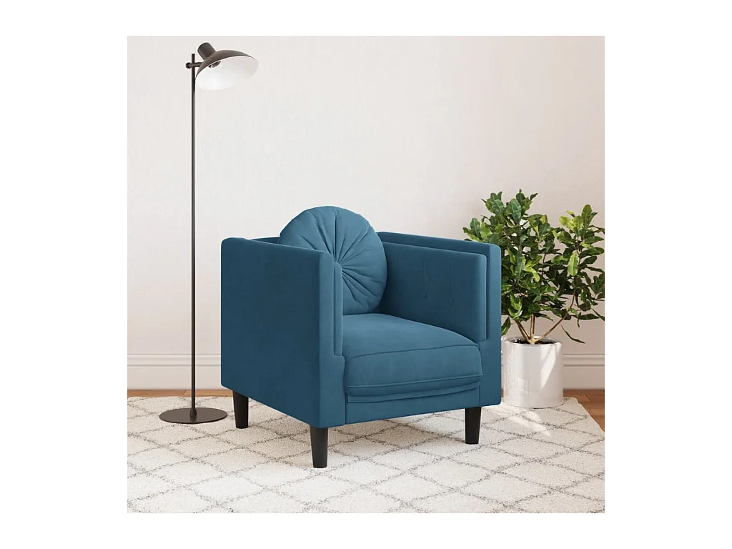 Fauteuil avec coussin bleu velours FR85940