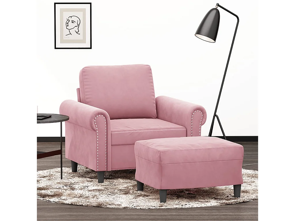 Fauteuil avec repose-pied Rose 60 cm Velours FR44510