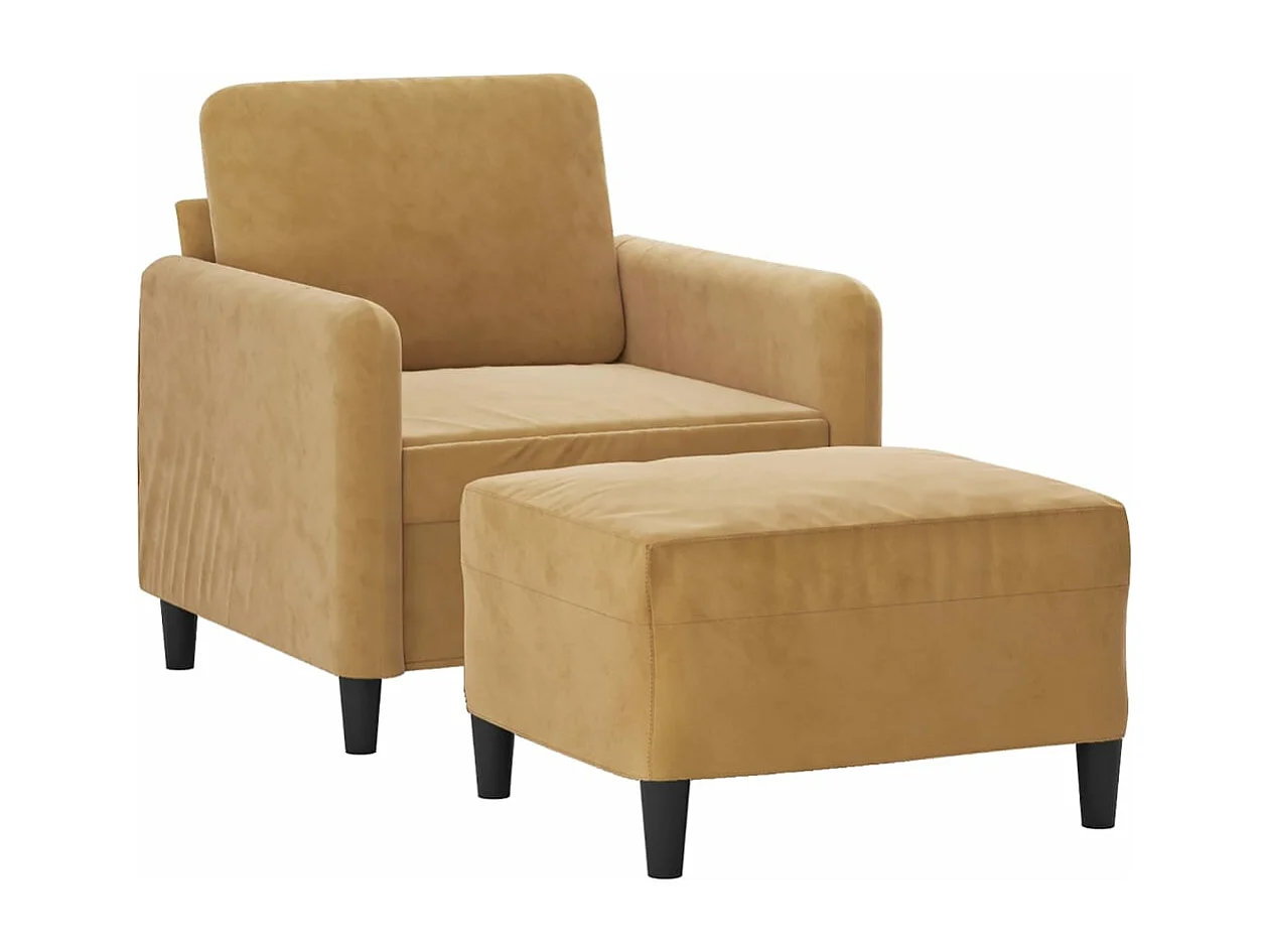 Fauteuil met voetenbank 60 cm fluweel bruin BE678647