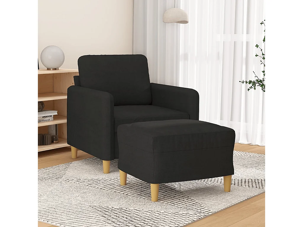 Fauteuil met voetenbank 60 cm stof zwart BE268097