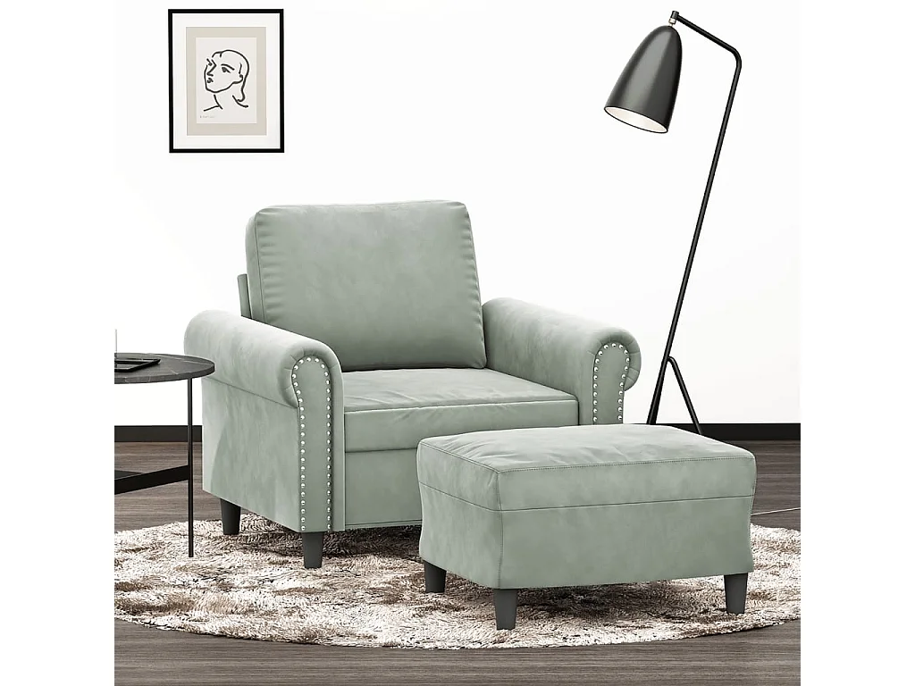 Fauteuil met voetenbank 60 cm fluweel lichtgrijs BE183735