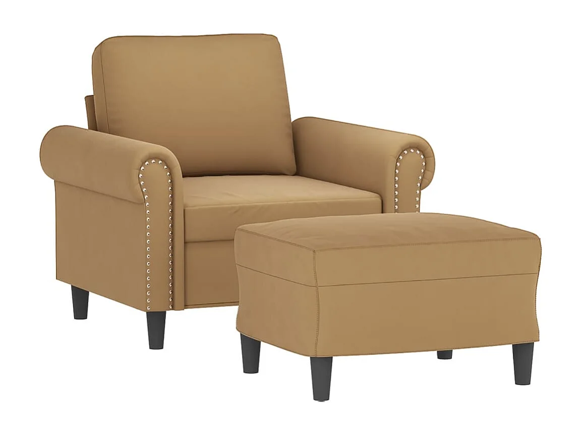 Poltrona com apoio de pés 60 cm veludo castanho PT470048