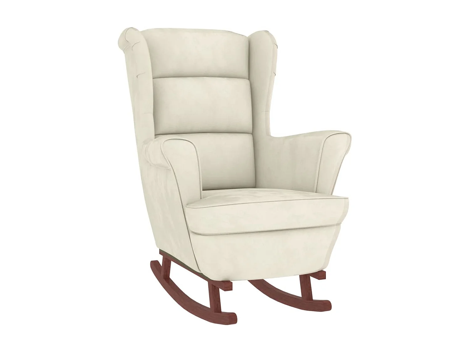 Fauteuil à bascule pieds en bois massif d'hévéa Crème Velours FR97036