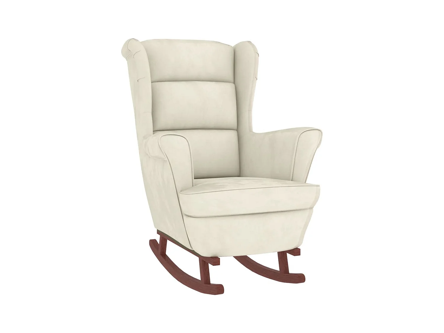 Fauteuil à bascule pieds en bois massif d'hévéa Crème Velours FR97036