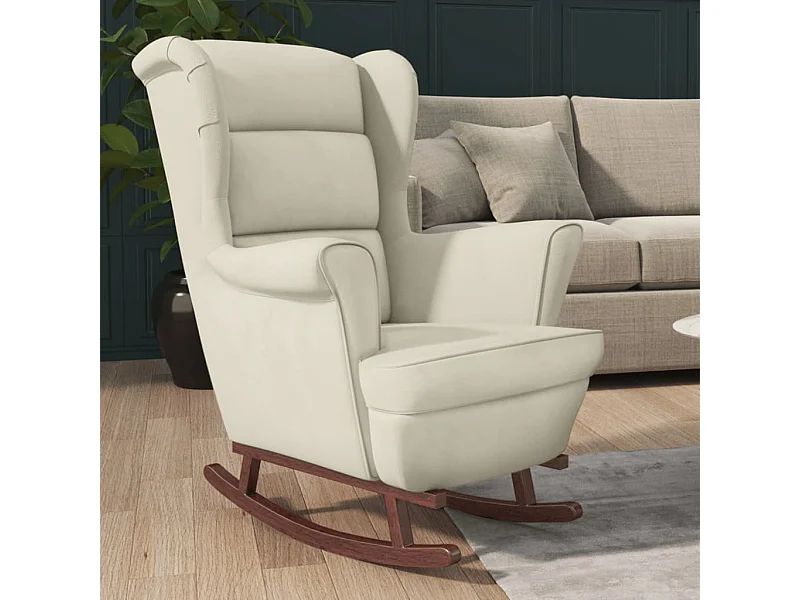 Schommelstoel met massief rubberwood poten fluweel crèmekleurig BE451758