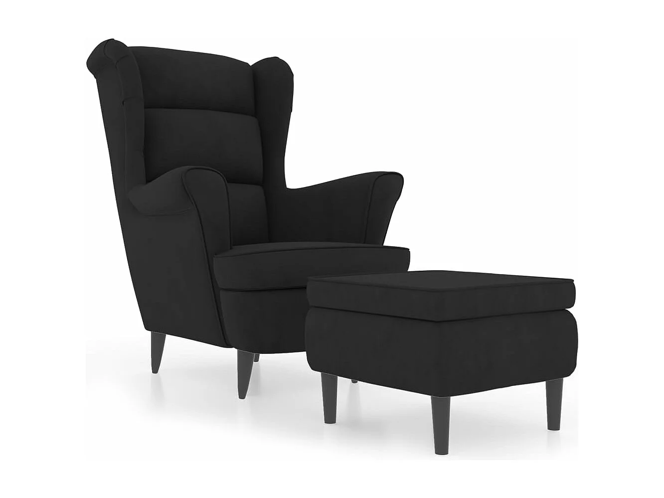 Fauteuil met voetenbank fluweel zwart BE435749