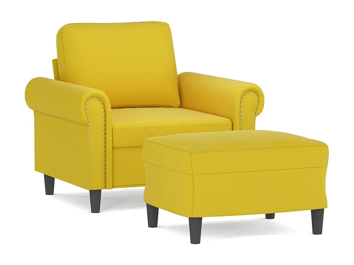 Fauteuil met voetenbank 60 cm fluweel geel BE188727