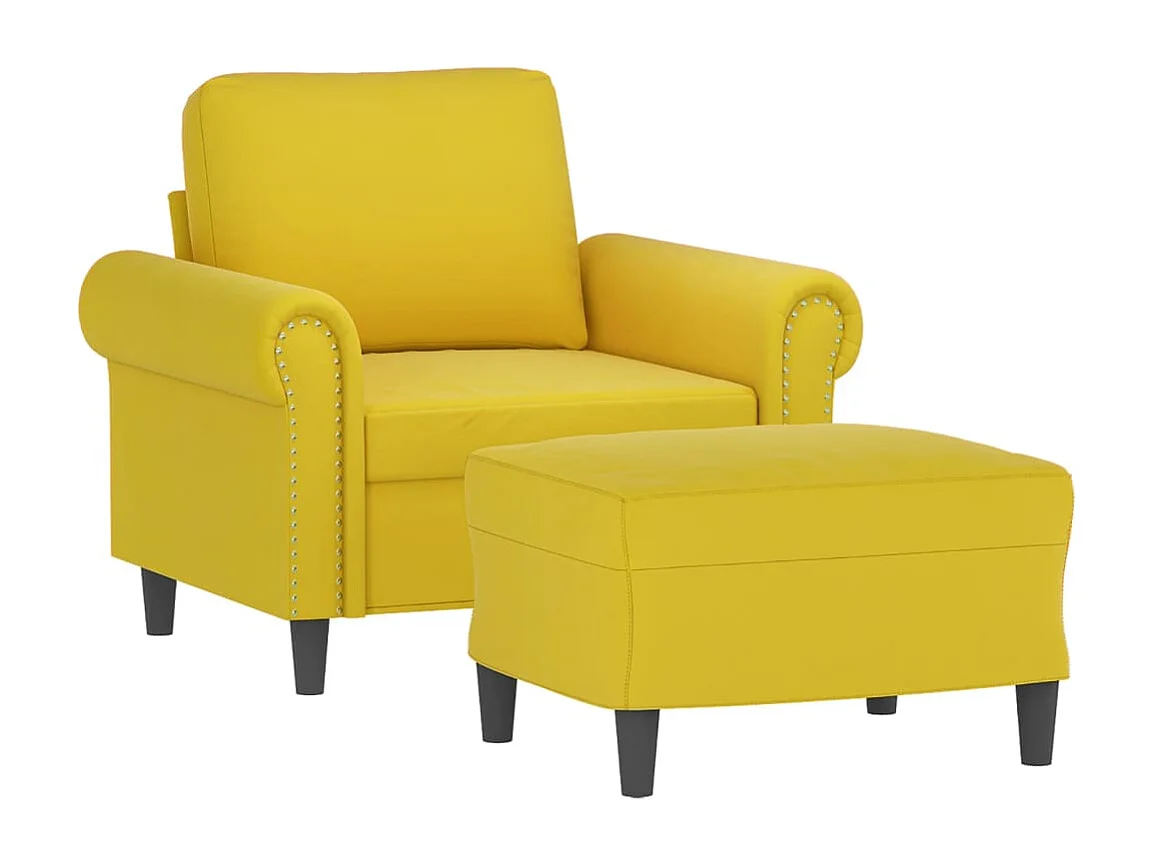 Fauteuil met voetenbank 60 cm fluweel geel BE188727