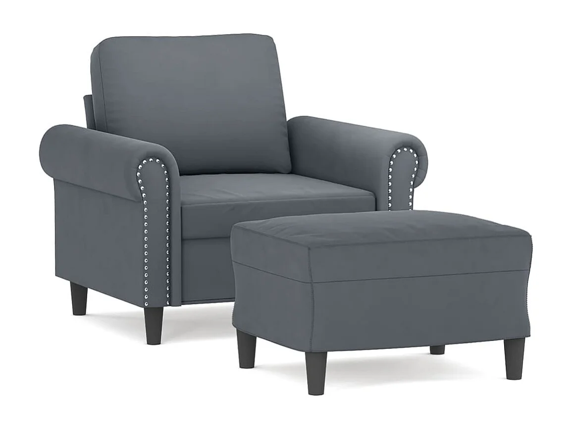 Fauteuil met voetenbank 60 cm fluweel donkergrijs BE713177