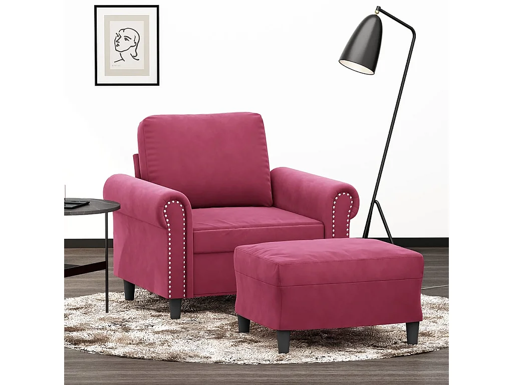 Fauteuil avec repose-pied Rouge bordeaux 60 cm Velours FR43397