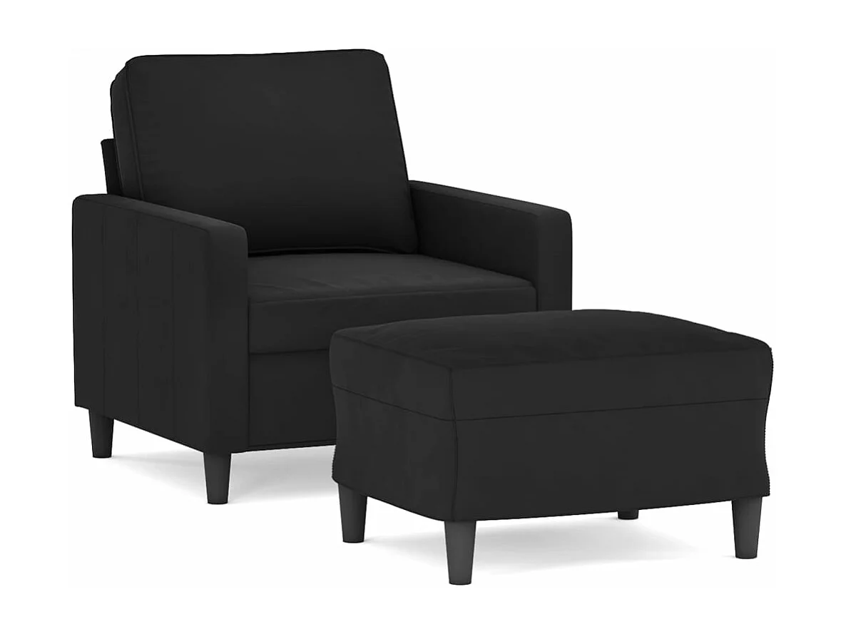 Fauteuil met voetenbank 60 cm fluweel zwart BE327675