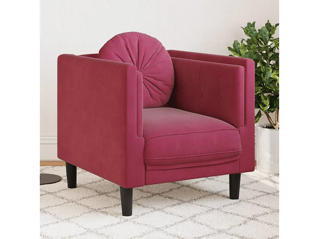 Fauteuil avec coussin rouge bordeaux velours FR98439