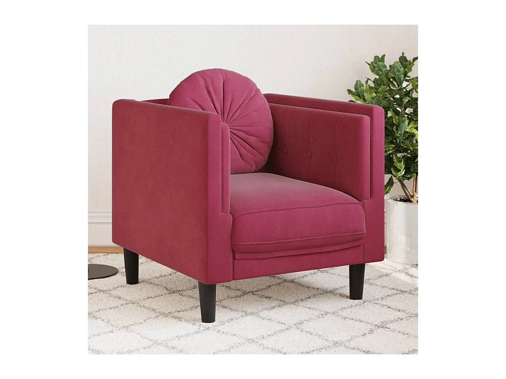 Fauteuil avec coussin rouge bordeaux velours FR98439